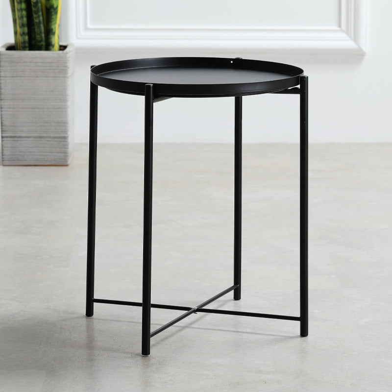 Nordic Round Tray Top Night Table 20" Tall Metal Four-Leg Nightstand