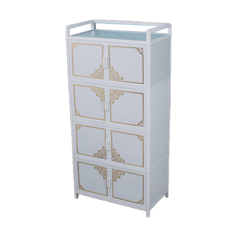 White Aluminum Frame Sideboard Tempered Glass Top Cupboard for Kitchen