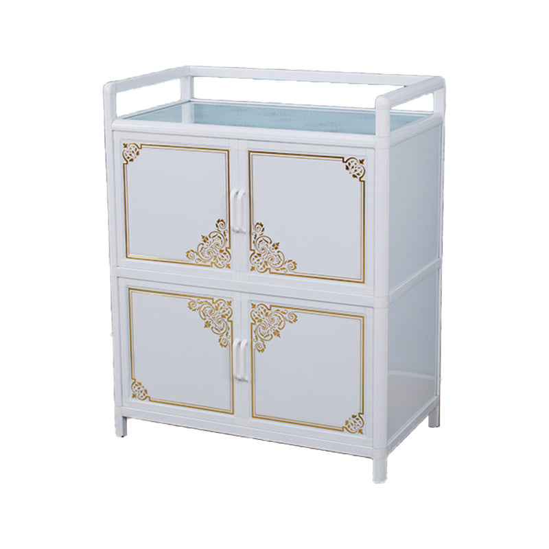 White Aluminum Frame Sideboard Tempered Glass Top Cupboard for Kitchen