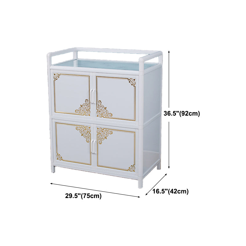 White Aluminum Frame Sideboard Tempered Glass Top Cupboard for Kitchen