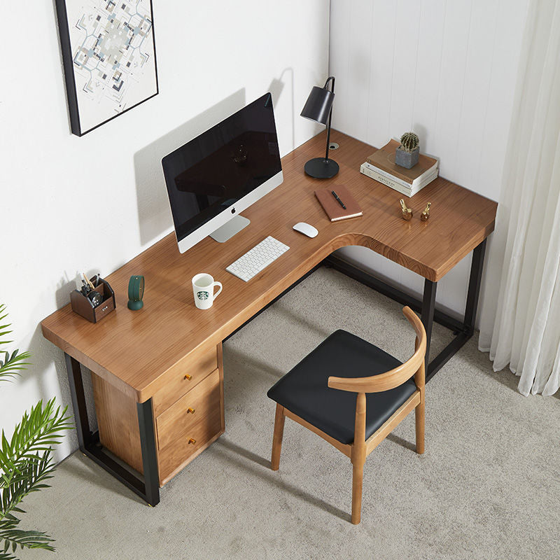 Solid Wood Home Office Table Industrial L-Shape Working Table