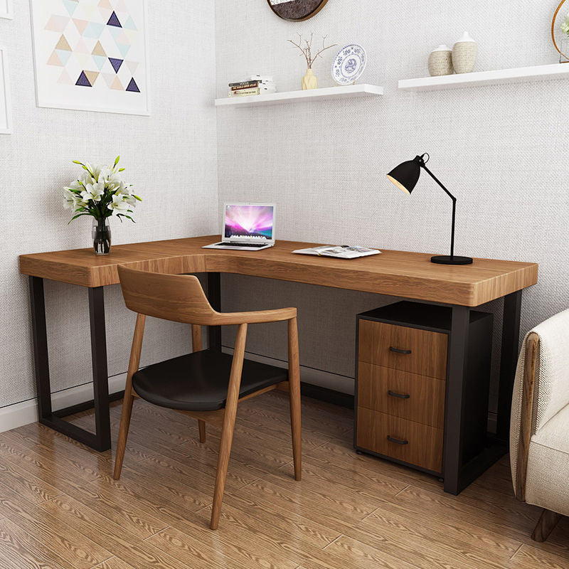 Solid Wood Home Office Table Industrial L-Shape Working Table