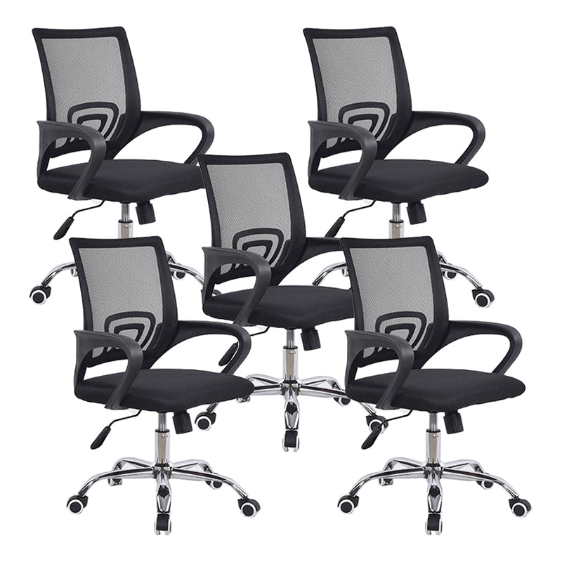 Middle Back Office Chair with Mesh and Sponge Cushion Fixed Arm Chair