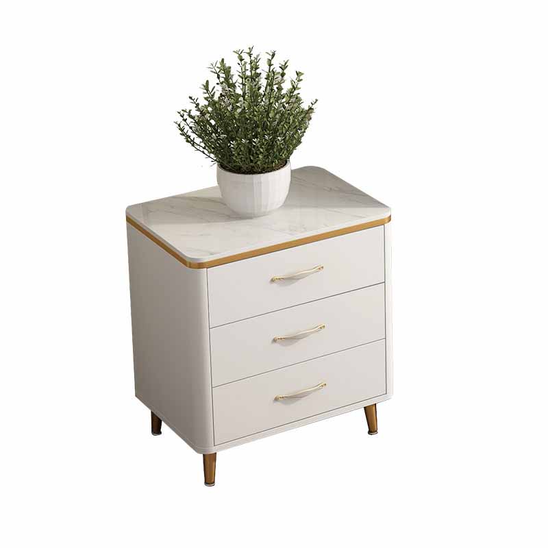 Classic Glam Stone Top Dresser White Storage Chest with Drawer for Bedroom