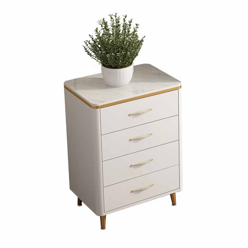 Classic Glam Stone Top Dresser White Storage Chest with Drawer for Bedroom