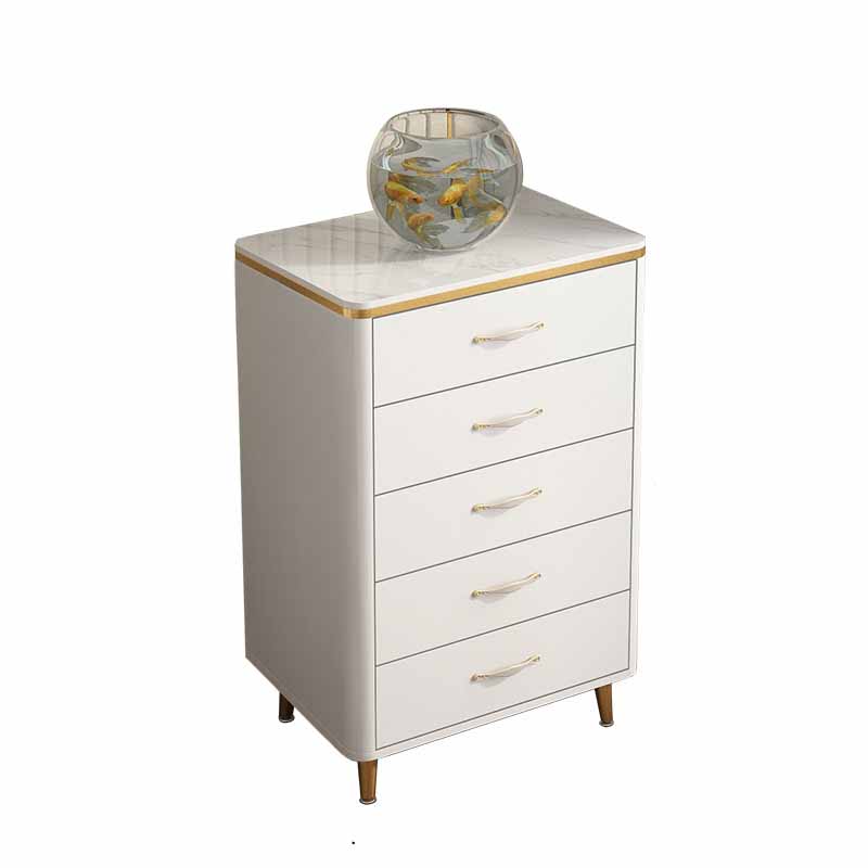 Classic Glam Stone Top Dresser White Storage Chest with Drawer for Bedroom