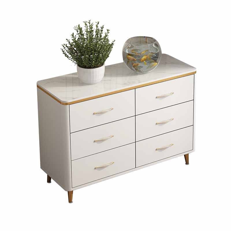 Classic Glam Stone Top Dresser White Storage Chest with Drawer for Bedroom