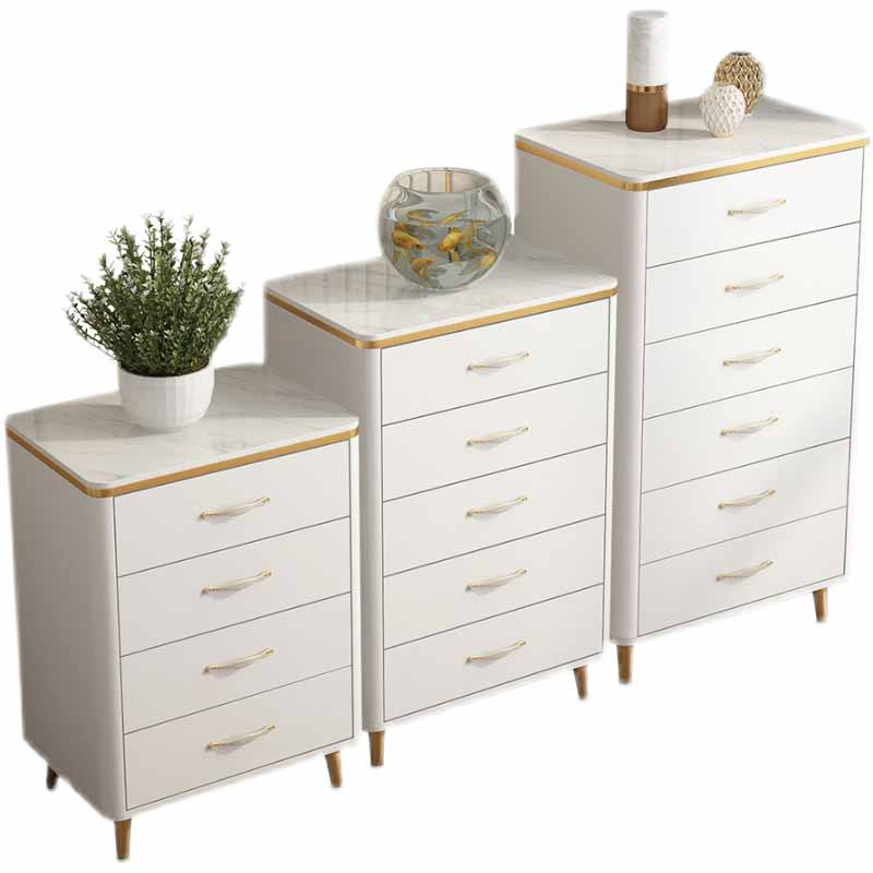 Classic Glam Stone Top Dresser White Storage Chest with Drawer for Bedroom