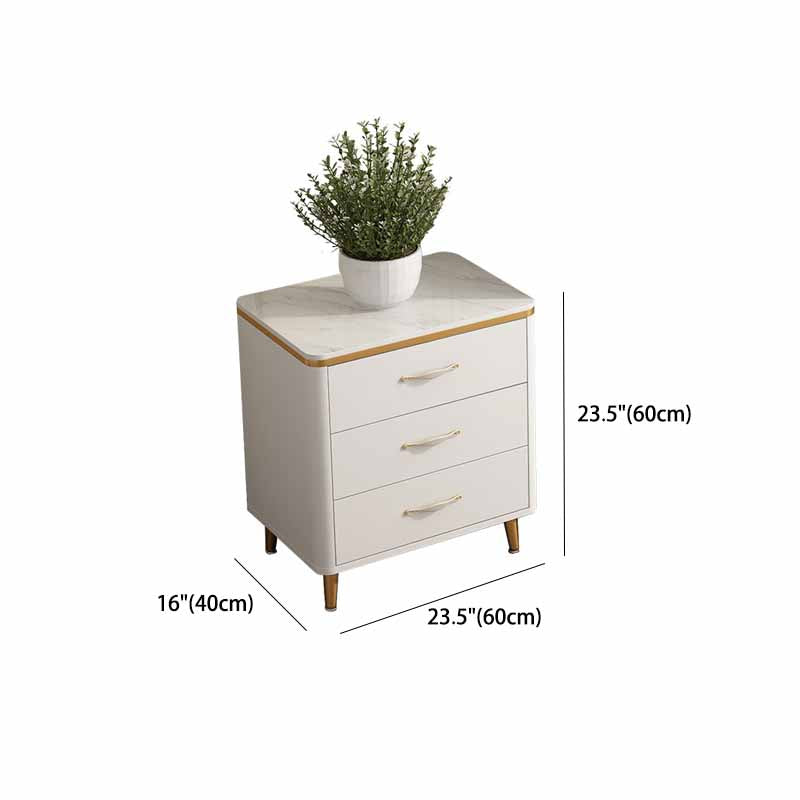 Classic Glam Stone Top Dresser White Storage Chest with Drawer for Bedroom