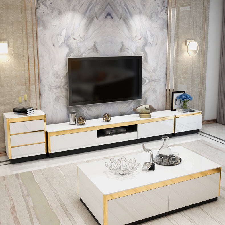 Glam TV Media Stand with Drawers and Wood Glass TV Media Console