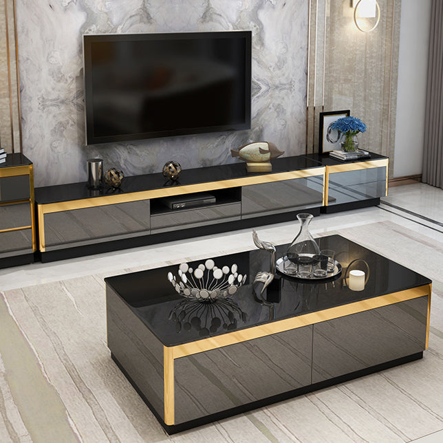 Glam TV Media Stand with Drawers and Wood Glass TV Media Console