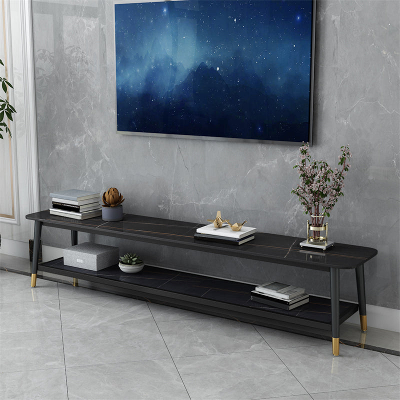 Glam Style Stone TV Stand 2 Shelves Open Storage TV Stand Console