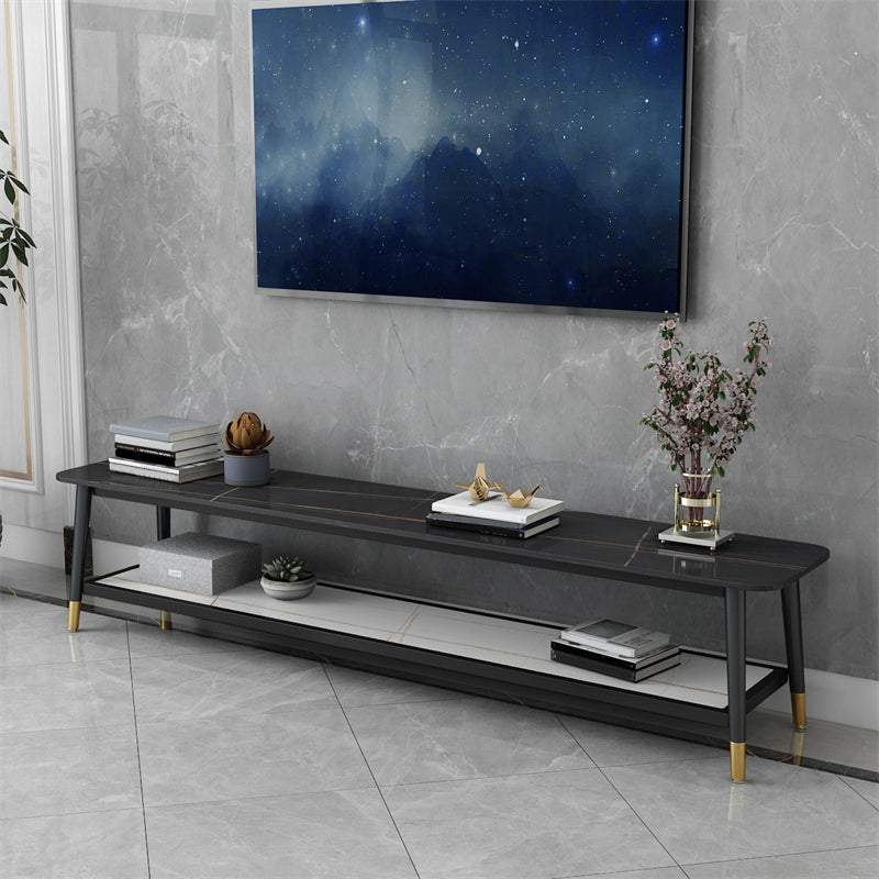 Glam Style Stone TV Stand 2 Shelves Open Storage TV Stand Console