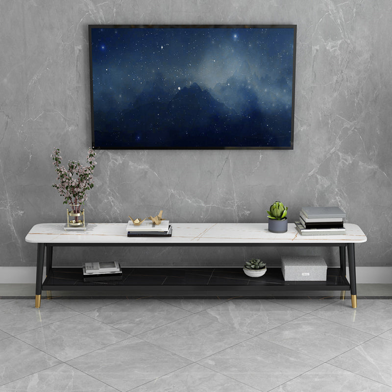 Glam Style Stone TV Stand 2 Shelves Open Storage TV Stand Console