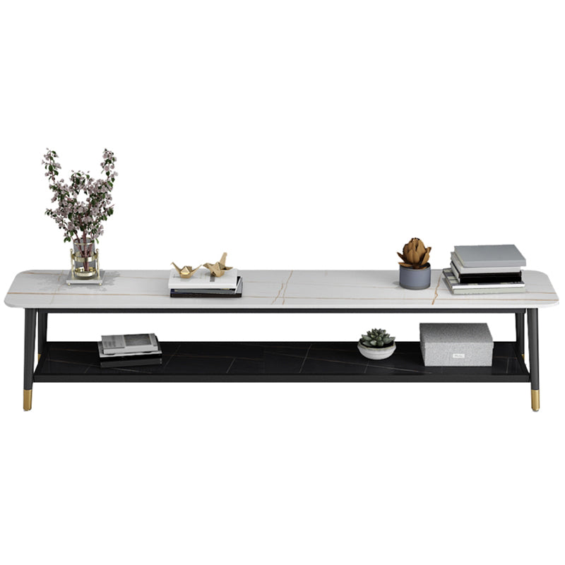 Glam Style Stone TV Stand 2 Shelves Open Storage TV Stand Console