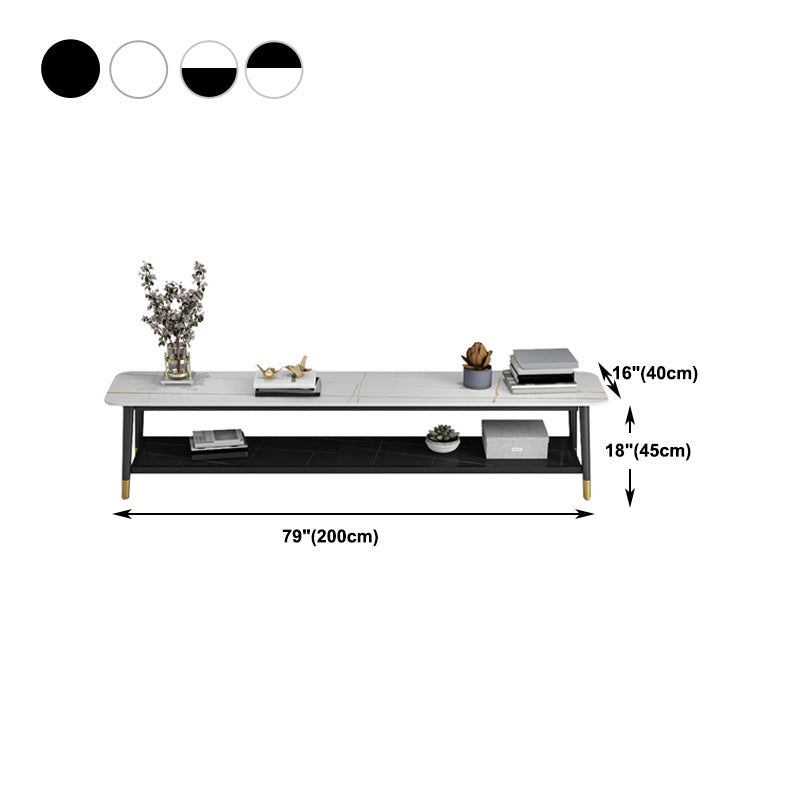 Glam Style Stone TV Stand 2 Shelves Open Storage TV Stand Console