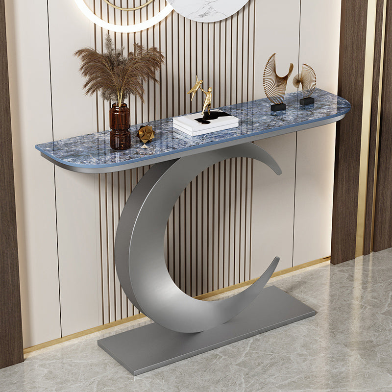 Glam Hall Pedestal Slate and Iron Half Moon Scratch Resistant