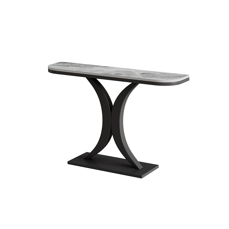 Slate and Metal Stain Resistant Glam Half Moon Console Table for Hall