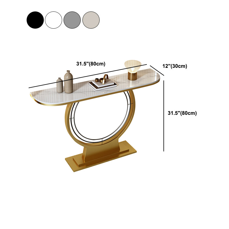 Slate and Metal Glam Abstract Half Moon Console Table for Hall