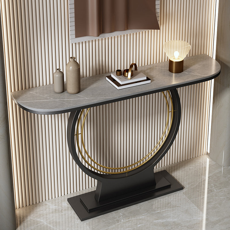 Stain Resistant Half Moon Glam Abstract Slate/metal Console Table