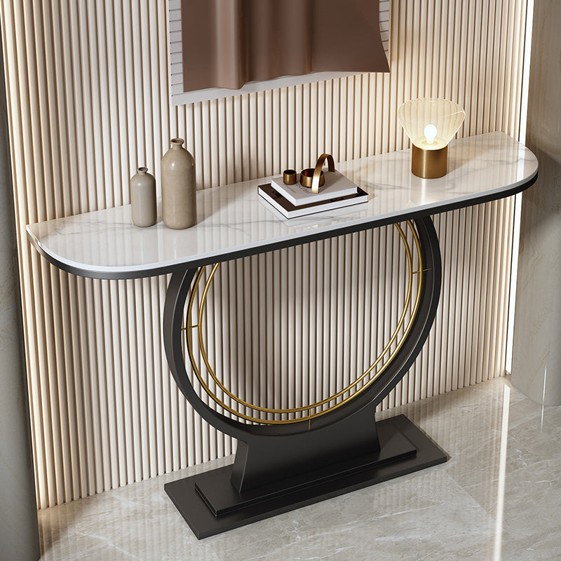 Stain Resistant Half Moon Glam Abstract Slate/metal Console Table