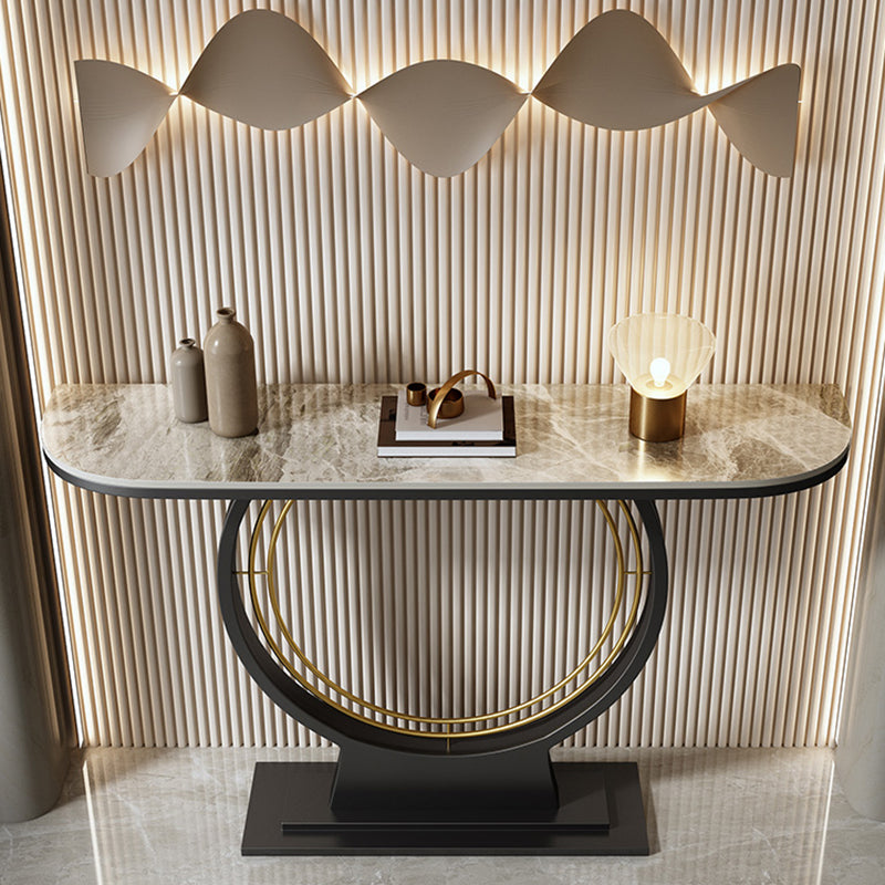 Stain Resistant Half Moon Glam Abstract Slate/metal Console Table