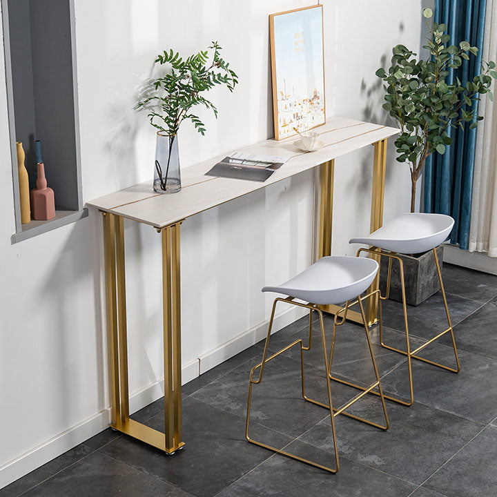 Indoor Rectangle Sled Event and Cocktail Table Glam Stone and Metal Counter Table