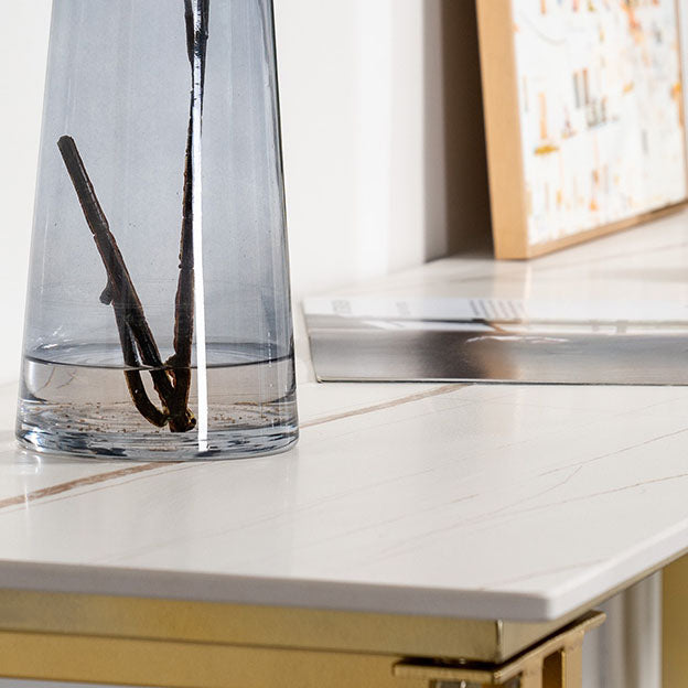 Indoor Rectangle Sled Event and Cocktail Table Glam Stone and Metal Counter Table