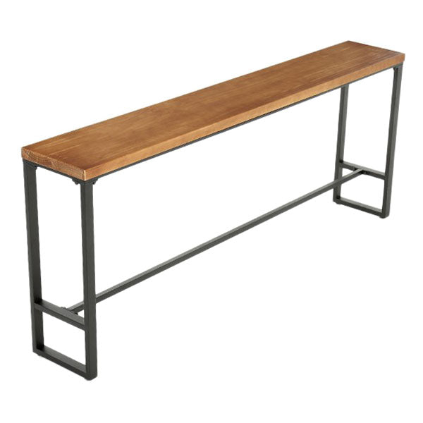 Pine Wood Top Rectangle Bar Table Industrial Bistro Table with Trestle Base in Black