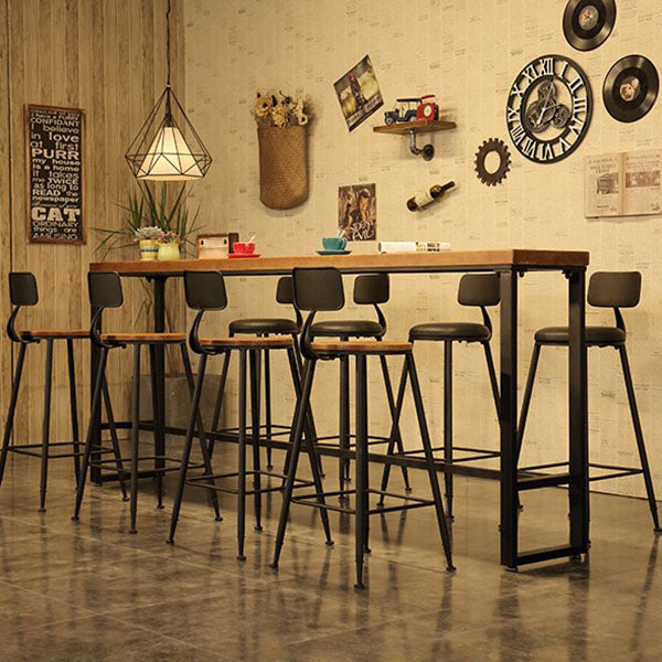 Pine Wood Top Rectangle Bar Table Industrial Bistro Table with Trestle Base in Black