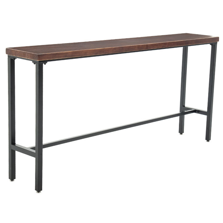 Rectangle Pine Wood Top Bar Table in Brown Modern Bistro Table with Black Trestle Base