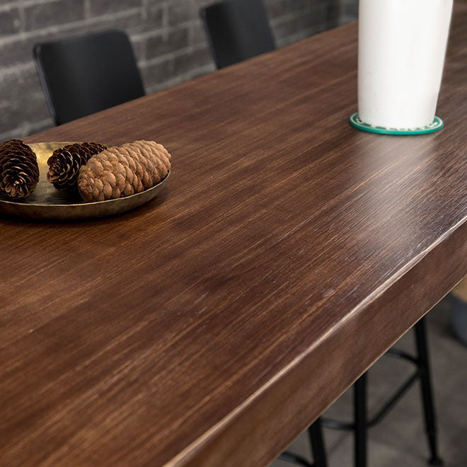 Rectangle Pine Wood Top Bar Table in Brown Modern Bistro Table with Black Trestle Base