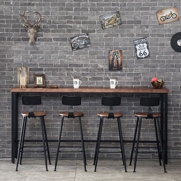 Rectangle Pine Wood Top Bar Table in Brown Modern Bistro Table with Black Trestle Base