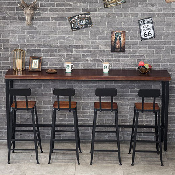 Rectangle Pine Wood Top Bar Table in Brown Modern Bistro Table with Black Trestle Base