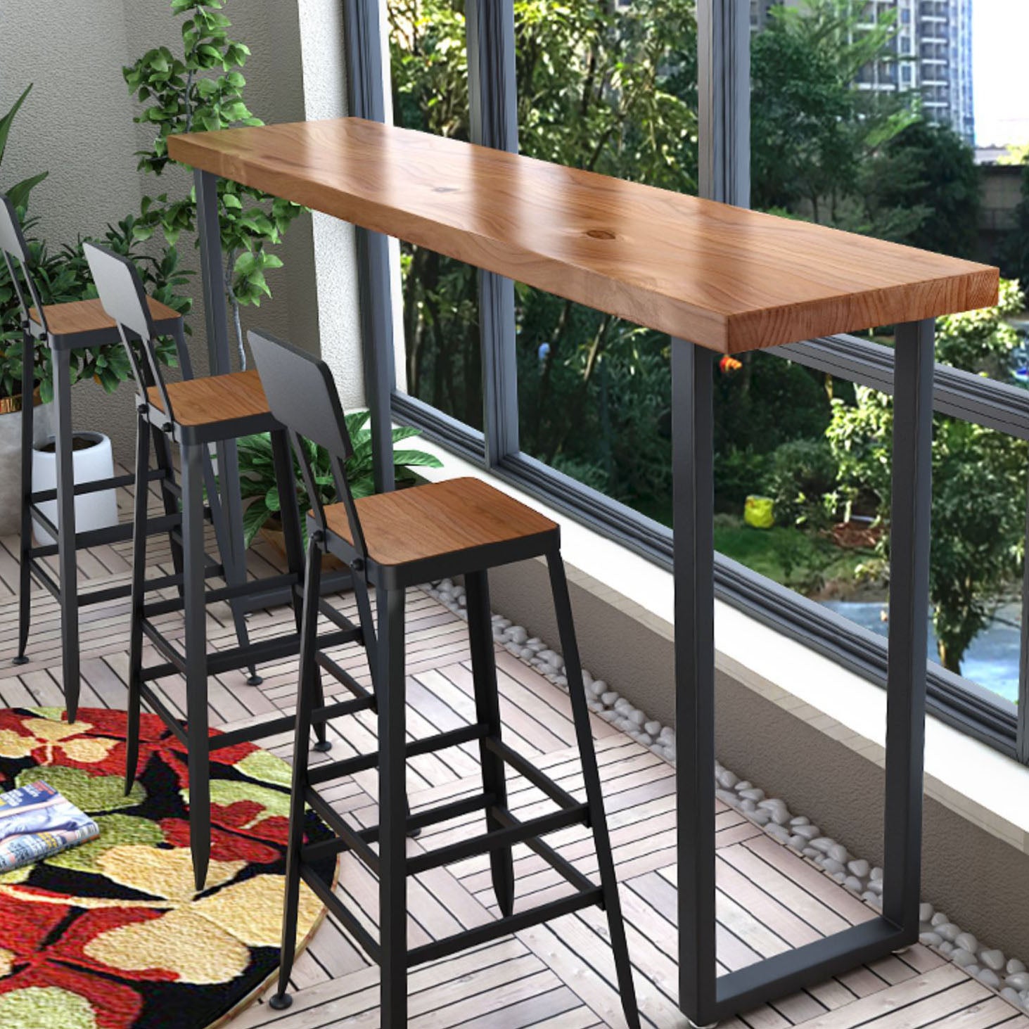 Modern Rectangle Pub/Bar Table Sled Metal Base Bar Height Table for Balcony