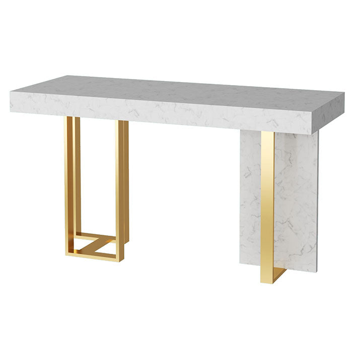 Glam Stone Top Bistro Accent Dining Table Rectangle Indoor Event and Cocktail Table