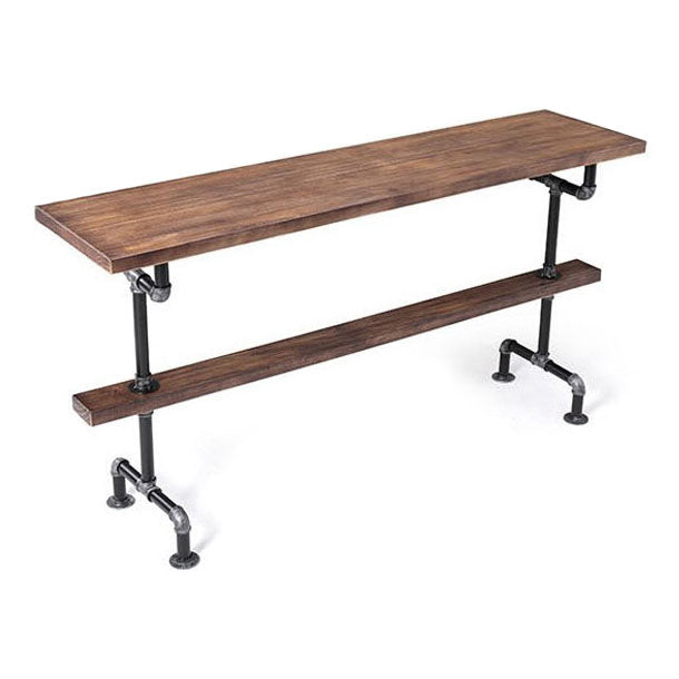 Pine Wood Top Rectangle Bar Table Industrial Bistro Table with Trestle Base