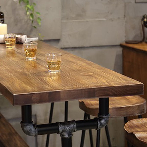 Pine Wood Top Rectangle Bar Table Industrial Bistro Table with Trestle Base