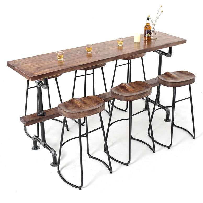 Pine Wood Top Rectangle Bar Table Industrial Bistro Table with Trestle Base