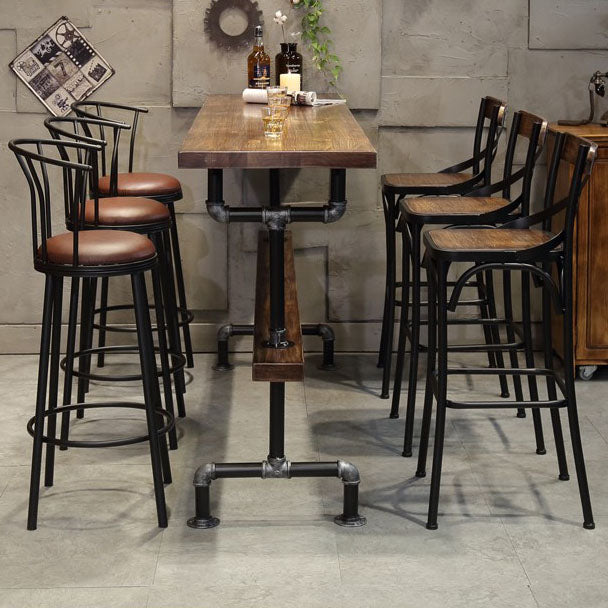 Pine Wood Top Rectangle Bar Table Industrial Bistro Table with Trestle Base