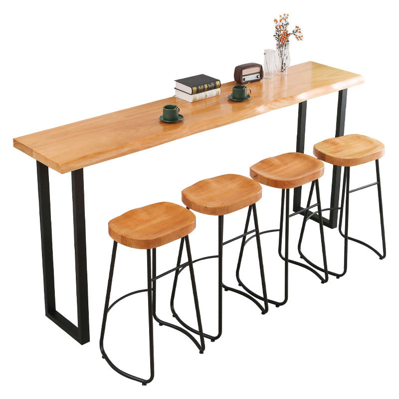 Natural Wooden Top Cocktail Bar Table Sled Modern Bistro Accent Dining Table