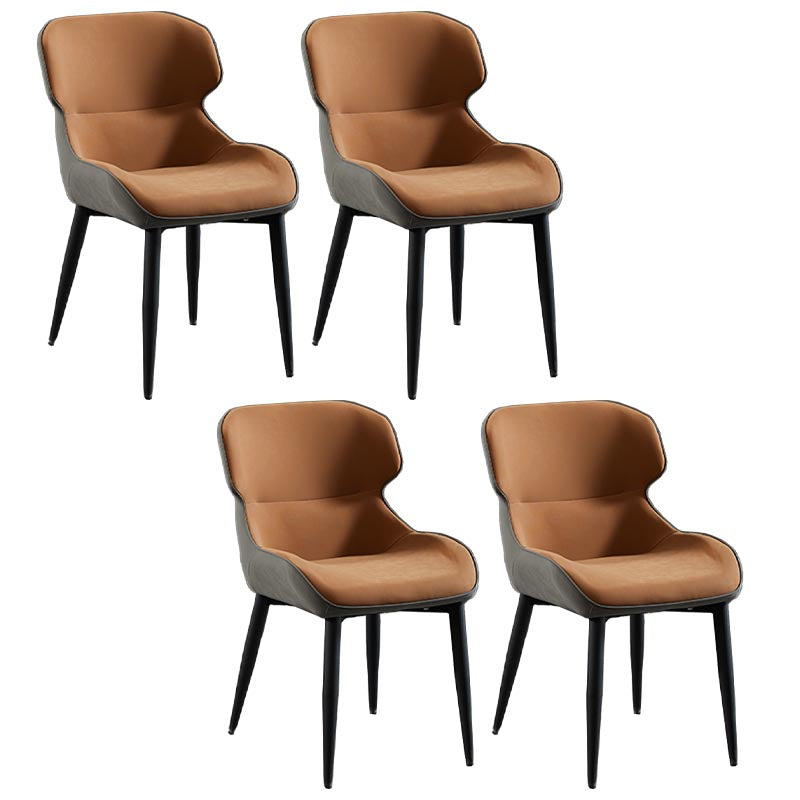 Contemporary Leather Dining Chair Wingback Side Chair with Steel 4 Legs in Matte Finish