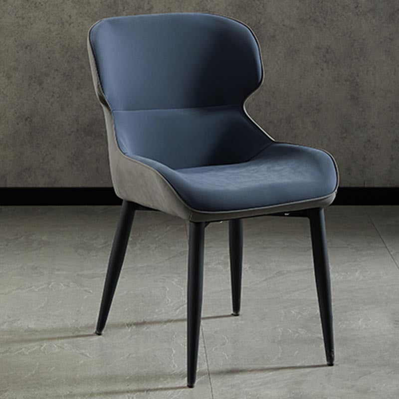 Contemporary Leather Dining Chair Wingback Side Chair with Steel 4 Legs in Matte Finish