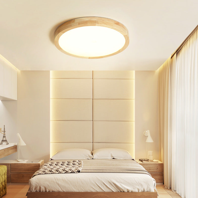 Modern Simplicity LED Flush Mount Circular Wooden Ceiling Light in Brown