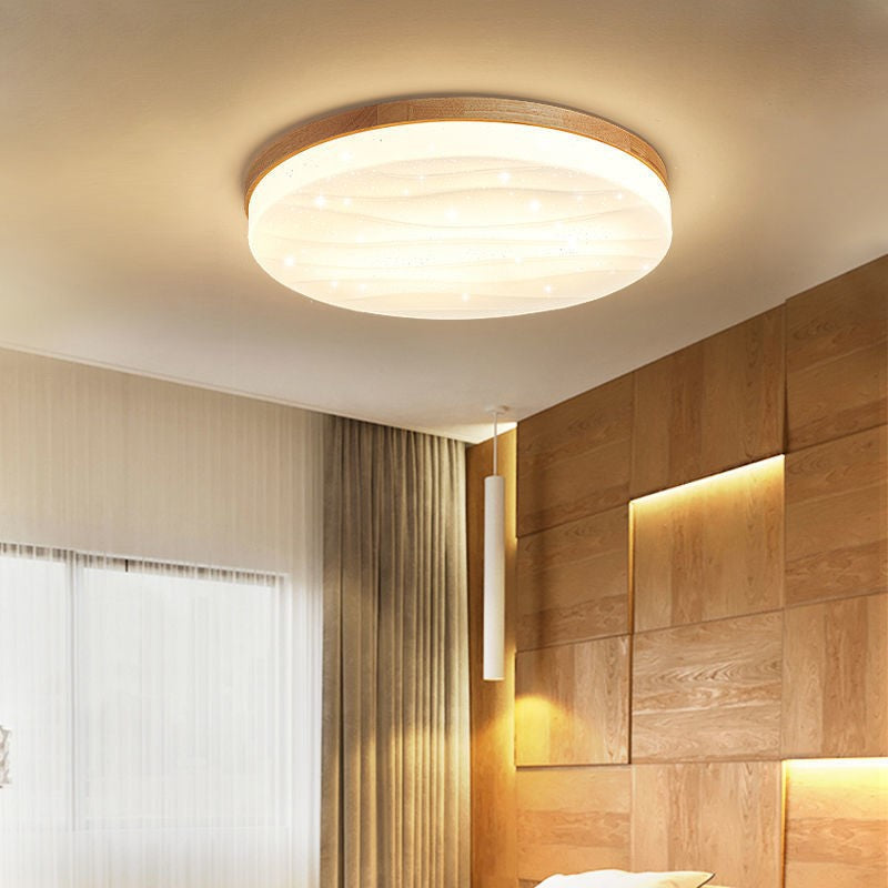 Plastic Circular Ceiling Light in Modern Minimalist Wooden LED Flush Mount in Brown