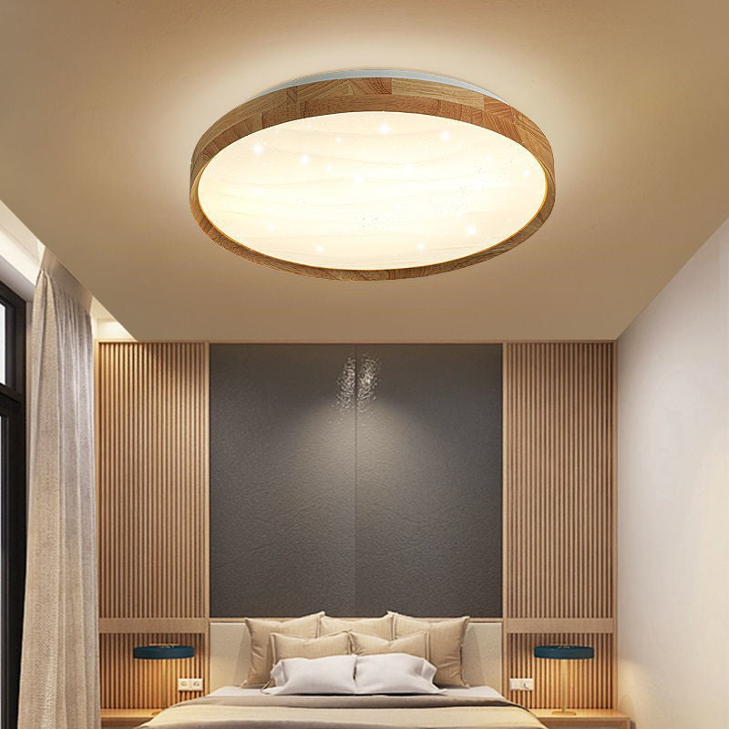 Plastic Circular Ceiling Light in Modern Minimalist Wooden LED Flush Mount in Brown