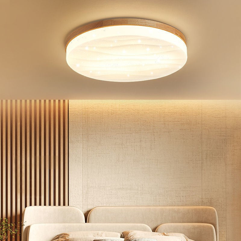 Plastic Circular Ceiling Light in Modern Minimalist Wooden LED Flush Mount in Brown