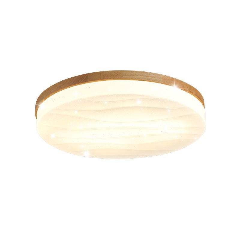 Plastic Circular Ceiling Light in Modern Minimalist Wooden LED Flush Mount in Brown