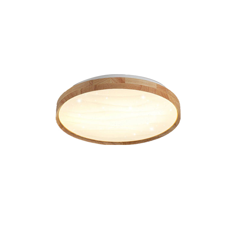 Plastic Circular Ceiling Light in Modern Minimalist Wooden LED Flush Mount in Brown