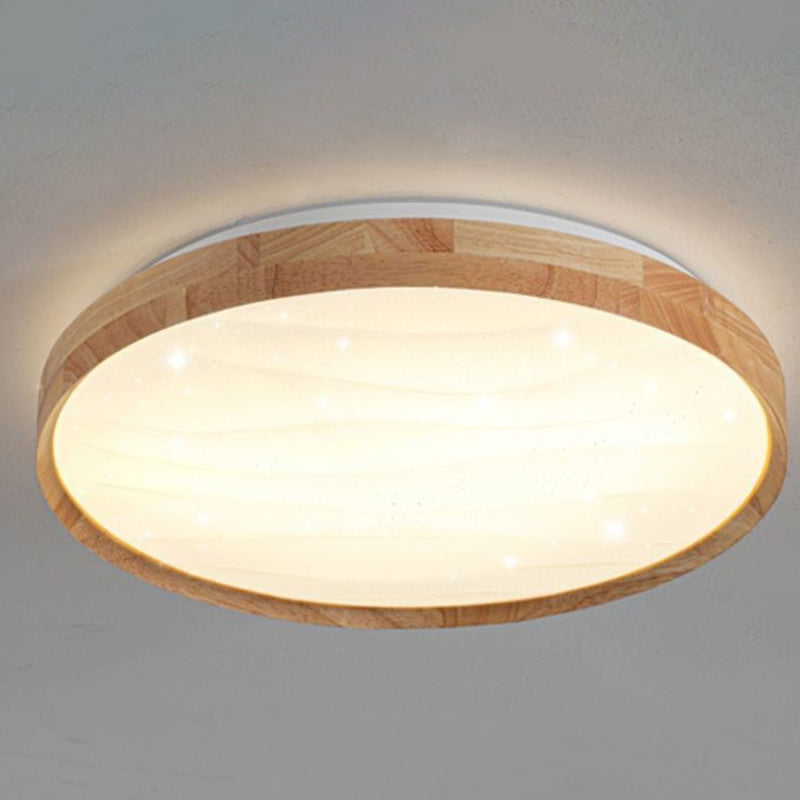 Plastic Circular Ceiling Light in Modern Minimalist Wooden LED Flush Mount in Brown